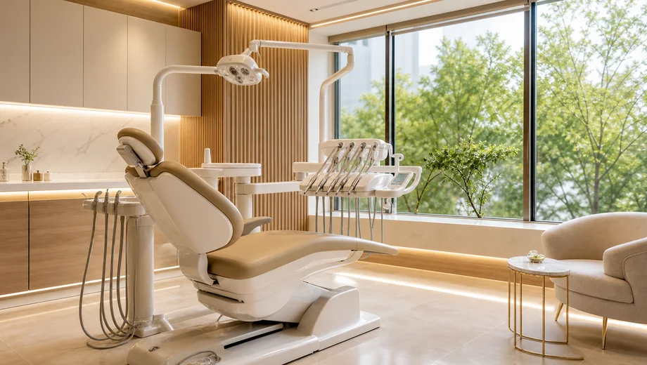 Consultório odontológico moderno e iluminado